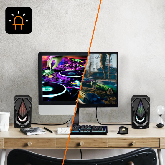 LinQ Enceinte Filaire Jack 3.5mm + USB 3W x 2 LED RVB Bouton Intégré A4000 Noir