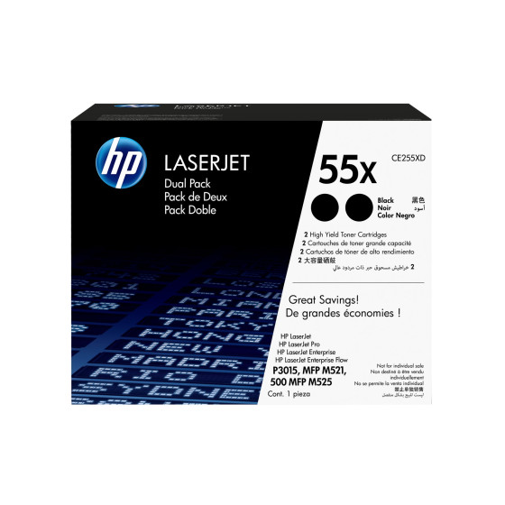 HP 55X noir (CE255XD) - pack de 2 toners grande capacité HP LaserJet d'origine