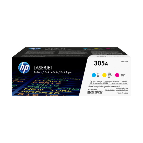 HP 305A cyan/magenta/jaune (CF370AM) - pack de 3 toners couleur HP LaserJet d'origine