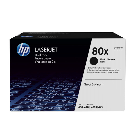 HP 80X noir (CF280XF) - pack de 2 toners HP LaserJet d'origine
