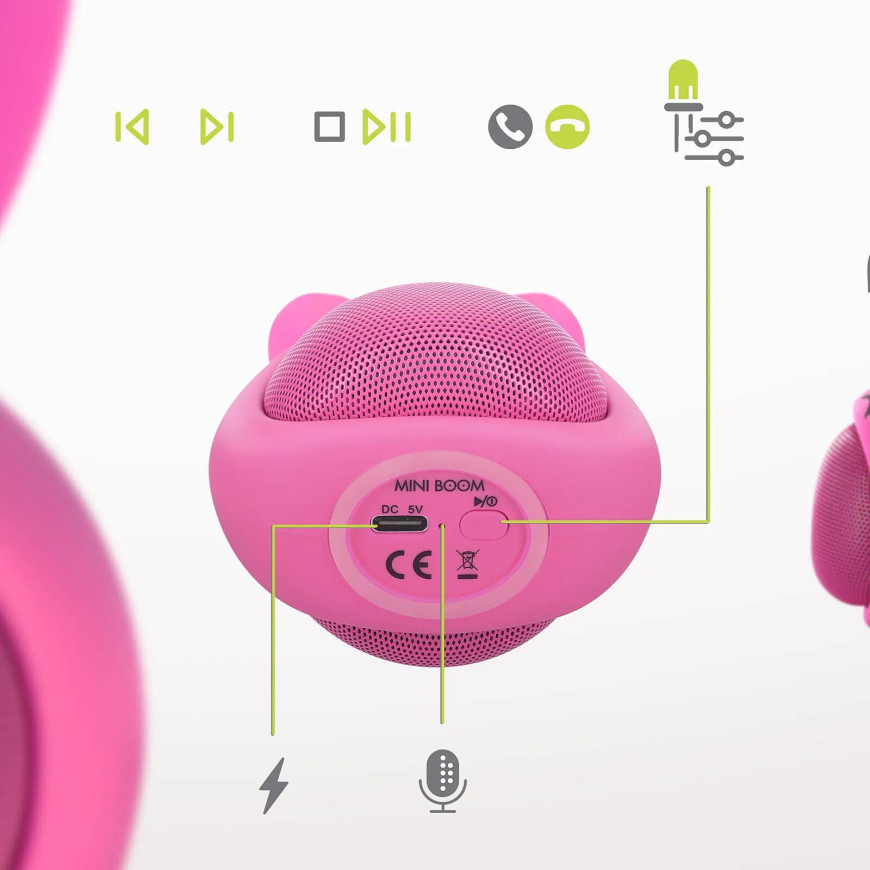 Moxie Enceinte Bluetooth 3W Autonomie 3h Design Lapin Lumineux Rose