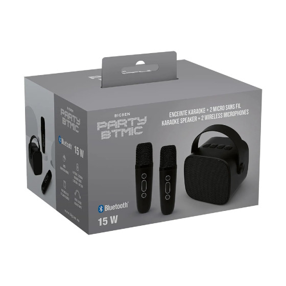 PARTY Enceinte Bluetooth 5.1 avec 2 Micro karaoké Sans Fil Modèle Party Btmic 15W Noir