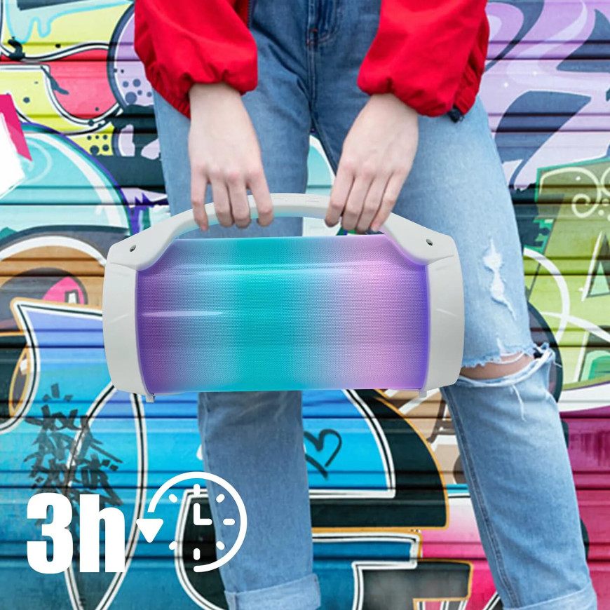 PARTY Enceinte Sans Fil Lumineuse Modèle Party Bluetooth 5.0 50W avec Poignée Blanc