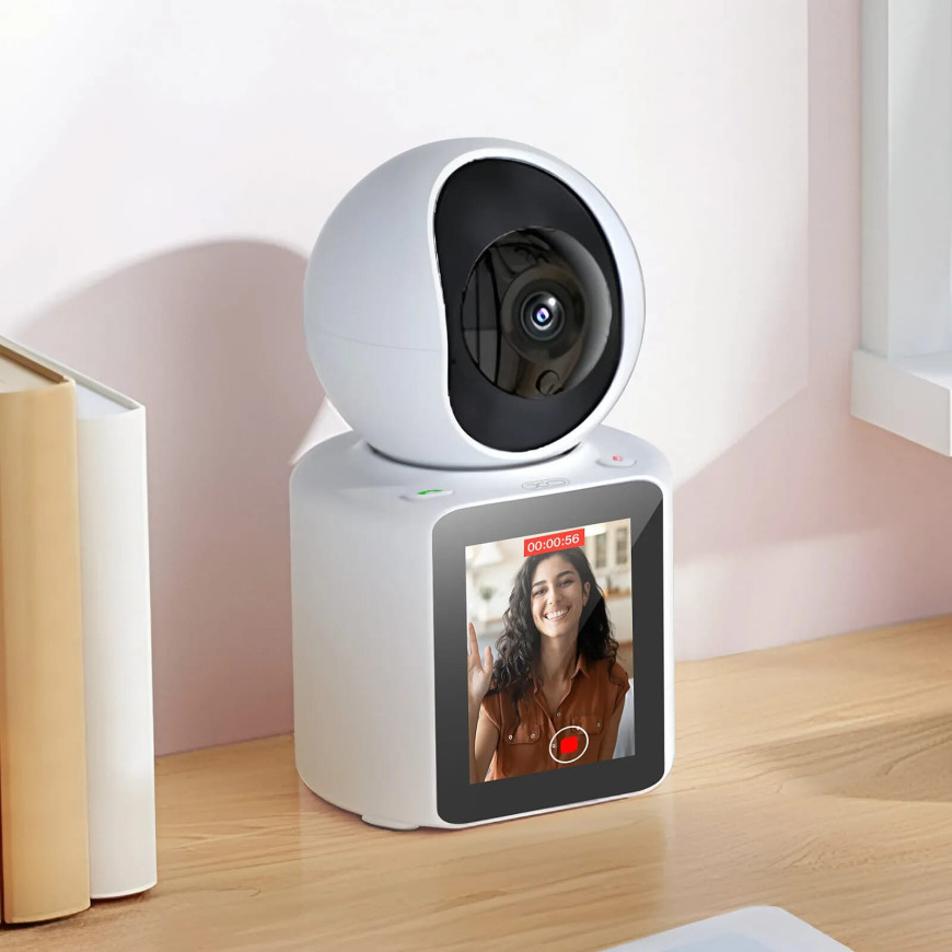XO Caméra de Surveillance Connectée WiFi avec Écran Ful HD Rotation 350° Blanc