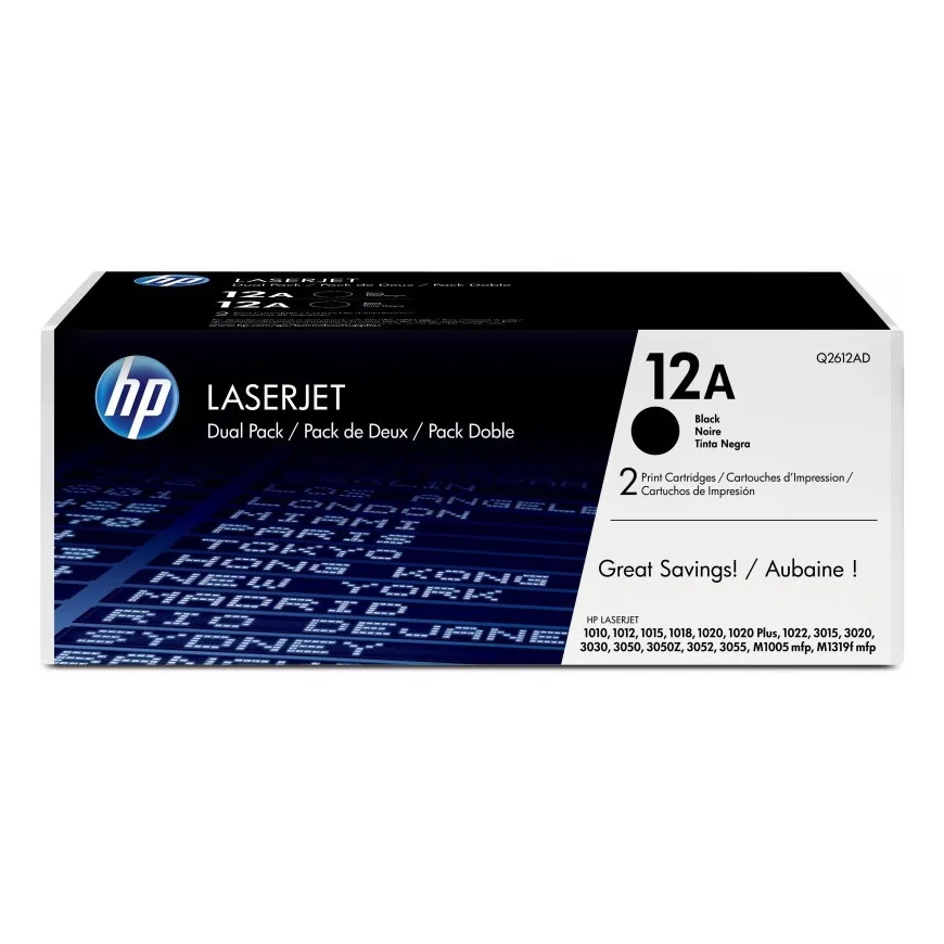 HP 12A NOIR (Q2612AF) - PACK DE 2 TONER HP LASERJET D'ORIGINE