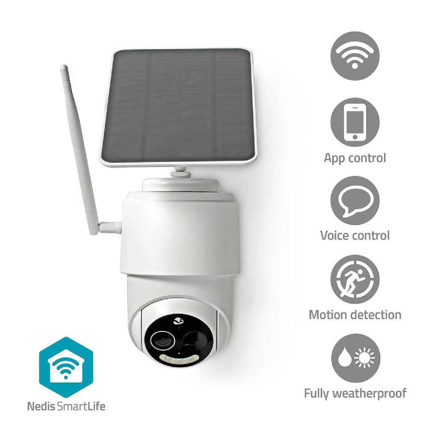 Nedis Caméra de Surveillance Extérieur Intelligente Full HD 1080p avec Panneau Solaire Blanc