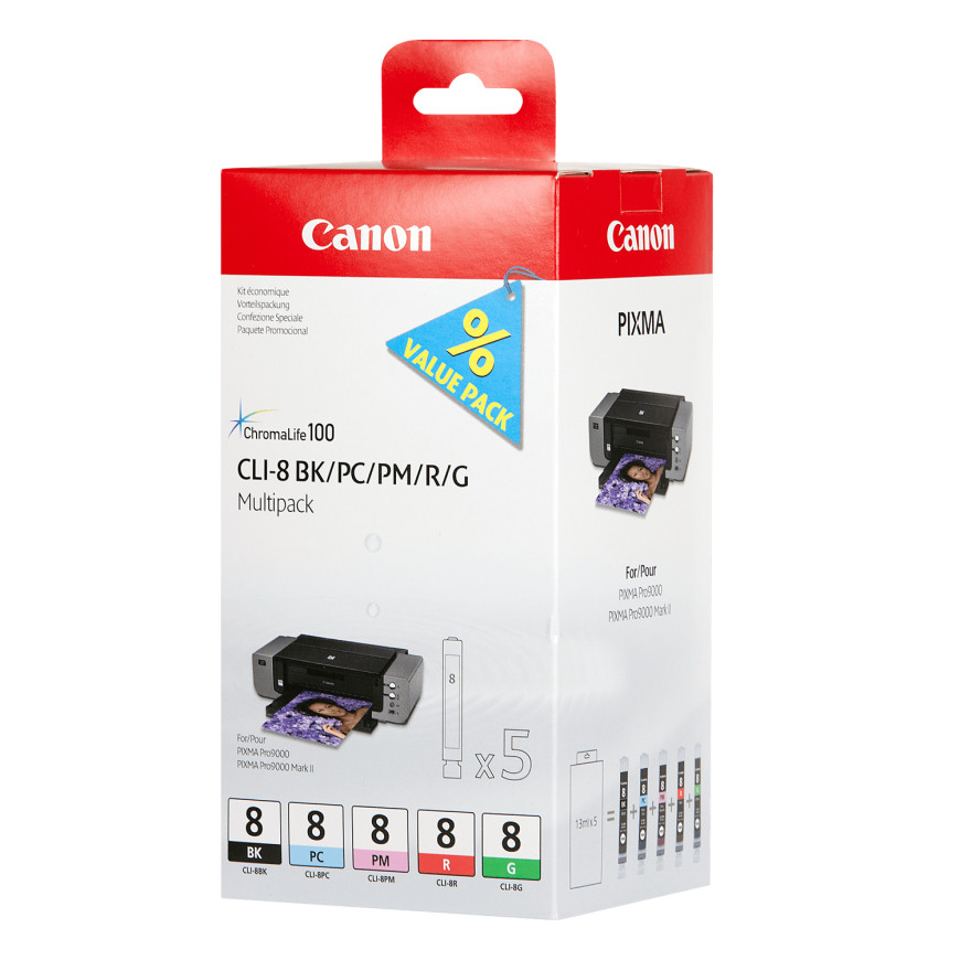 Multipack de 5 cartouches d'encre Canon CLI-8 BK/PC/PM/R/G
