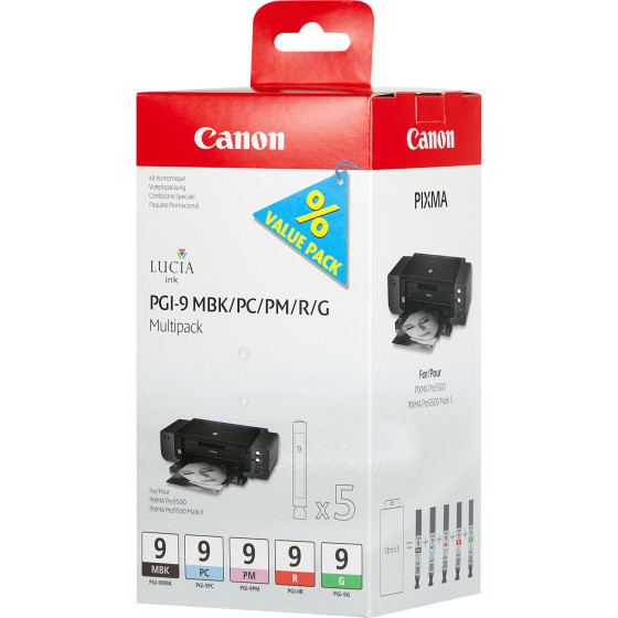 Multipack de 5 cartouches d'encre Canon PGI-9 MBK/PC/PM/R/G