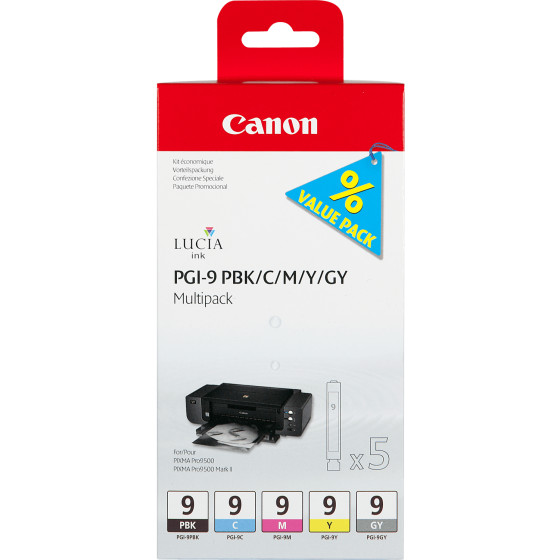 Multipack de 5 cartouches d'encre Canon PGI-9 PBK/C/M/Y/GY
