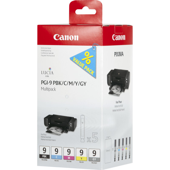 Multipack de 5 cartouches d'encre Canon PGI-9 PBK/C/M/Y/GY
