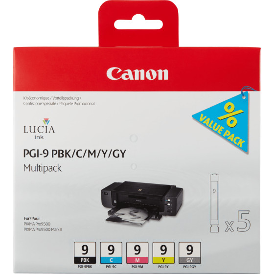 Multipack de 5 cartouches d'encre Canon PGI-9 PBK/C/M/Y/GY