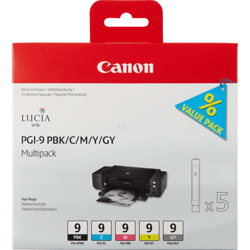 Multipack de 5 cartouches d'encre Canon PGI-9 PBK/C/M/Y/GY