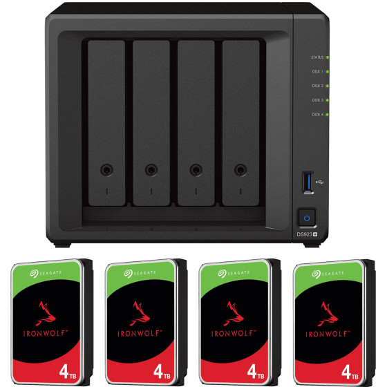 Serveur NAS 4 baies Synology DiskStation DS923+ avec disques durs 16 To (4* Seagate IronWolf 4 To)