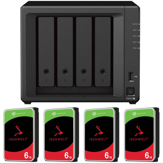 Serveur NAS 4 baies Synology DiskStation DS923+ avec disques durs 24 To (4* Seagate IronWolf 6 To)