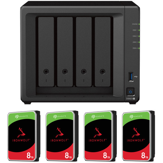 Serveur NAS 4 baies Synology DiskStation DS923+ avec disques durs 32 To (4* Seagate IronWolf 8 To)