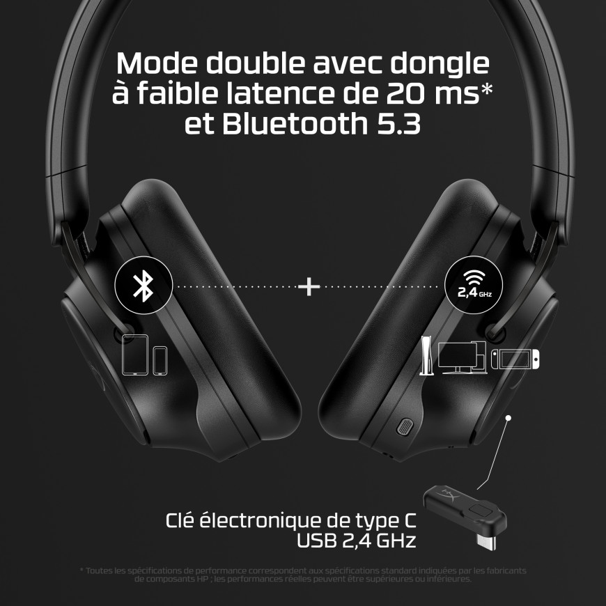 Casque sans fil gaming HyperX Cloud MIX 2 - Noir