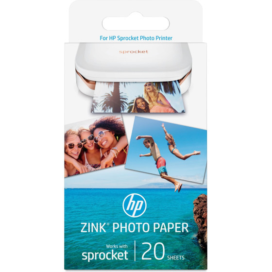 Papier photo à DOS adhésif zink HP sprocket, 20 feuilles, 5 X 7,6 CM (W4Z13A)