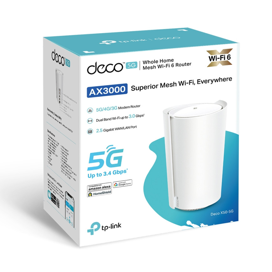 AX3000 Whole Home Mesh Wi-Fi 6 Unit SPEED: 574 Mbps at 2.4 GHz + 2402 Mbps at 5 GHz SPEC: 2× Internal (DECOX50_1-PACK)