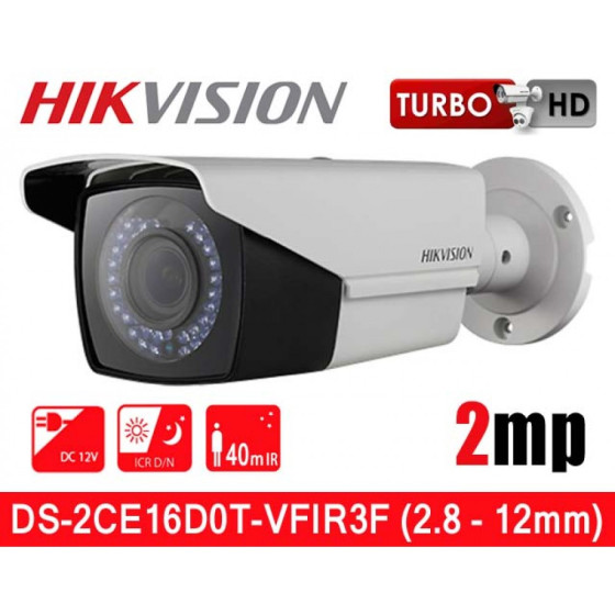Caméra HIKVISION Externe Bullet Varifocale motorise 2MP,IP66 Smart IR 40m 12M (DS-2CE16D0T-VFIR3F)