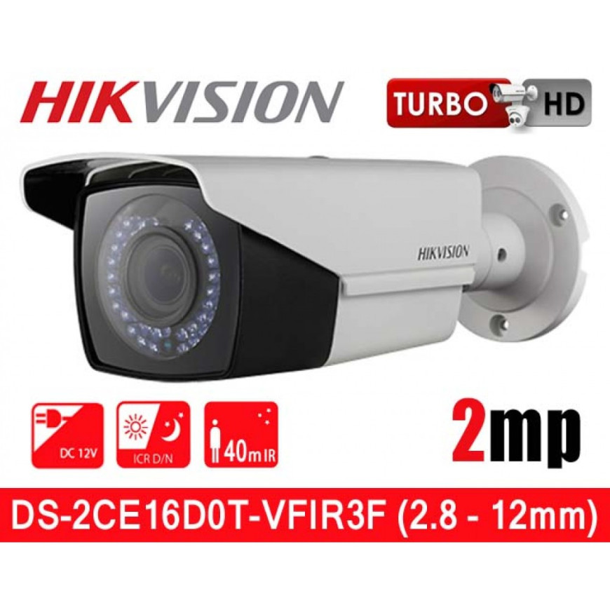 Caméra HIKVISION Externe Bullet Varifocale motorise 2MP,IP66 Smart IR 40m 12M (DS-2CE16D0T-VFIR3F)