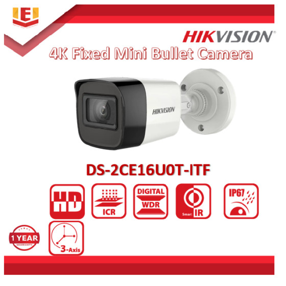 Caméra HIKVISION Externe Fixed Bullet 8MP IP67, IR30m 12M (DS-2CE16U0T-ITF(C))
