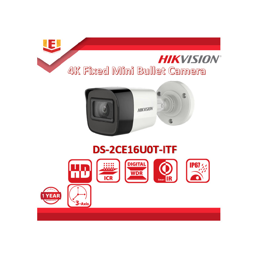 Caméra HIKVISION Externe Fixed Bullet 8MP IP67, IR30m 12M (DS-2CE16U0T-ITF(C))