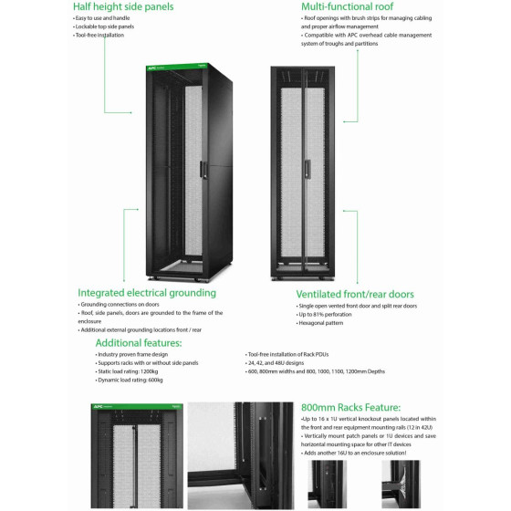 Easy Rack 800mm/42U/1100mm with Roof, Side panel,castors,feet and 4 Brackets, No Bottom, black