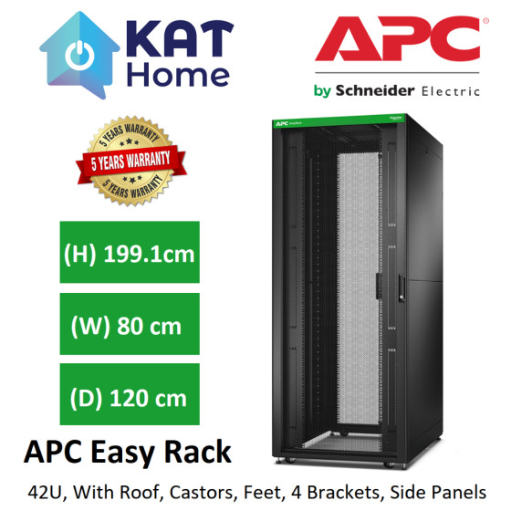 Easy Rack 800mm/42U/1200mm with Roof, Side panel,castors,feet and 4 Brackets, No Bottom, black