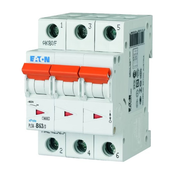 Disjoncteur modulaire 3P C 63A 6KA (PLS6-C63/3-MW)