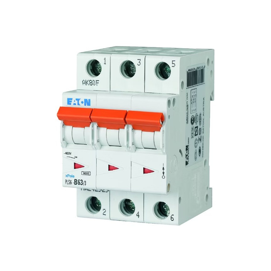 Disjoncteur modulaire 3P C 63A 6KA (PLS6-C63/3-MW)