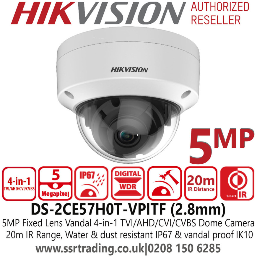 Camera HIKVISION Interne Fixed Dome 5MP IP67, IR20m 12M (DS-2CE57H0T-VPITF)