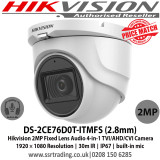 Caméra HIKVISION Interne Fixed Turret 2MP,IP67, IR30m, build-in mic 12M (DS-2CE76D0T-ITMFS)