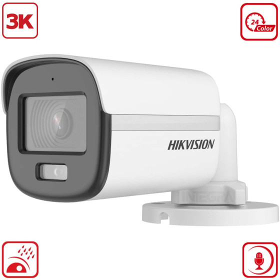 Caméra HIKVISION Externe Fixed Bullet 3k,IP67, IR20m, 24/7color imaging, build-in mic 12M (DS-2CE10KF0T-FS)