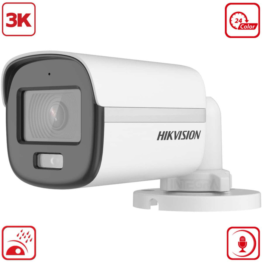Caméra HIKVISION Externe Fixed Bullet 3k,IP67, IR20m, 24/7color imaging, build-in mic 12M (DS-2CE10KF0T-FS)
