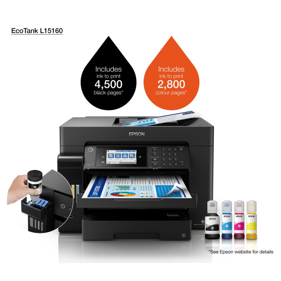 Imprimante Epson EcoTank L15160 A3+ multifonction à réservoirs rechargeables (C11CH71403)