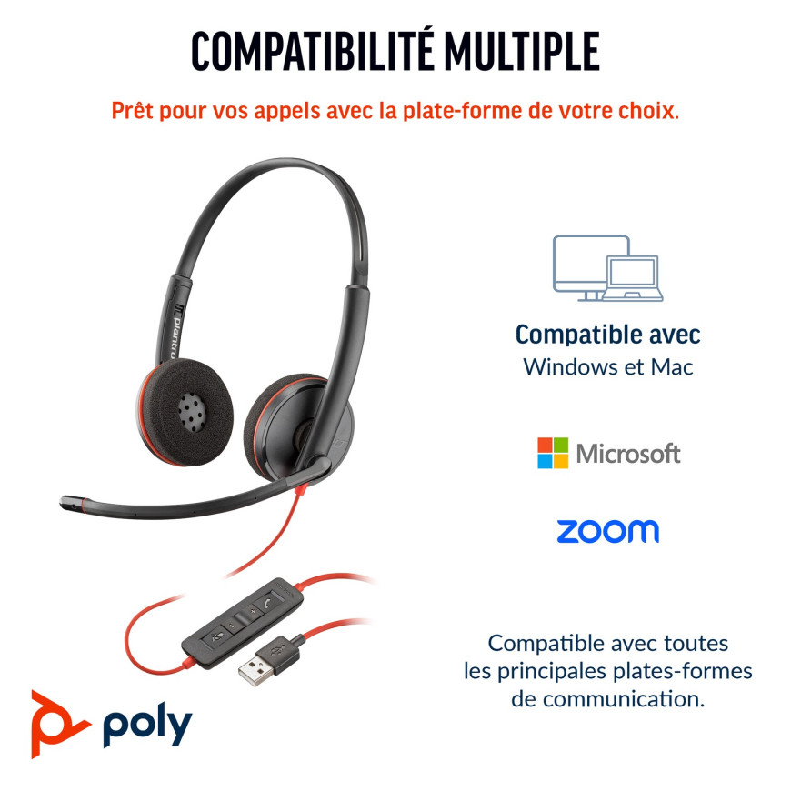 Poly Blackwire 3220 Stereo USB-C Headset +USB-C/A Adapter (8X228AA)