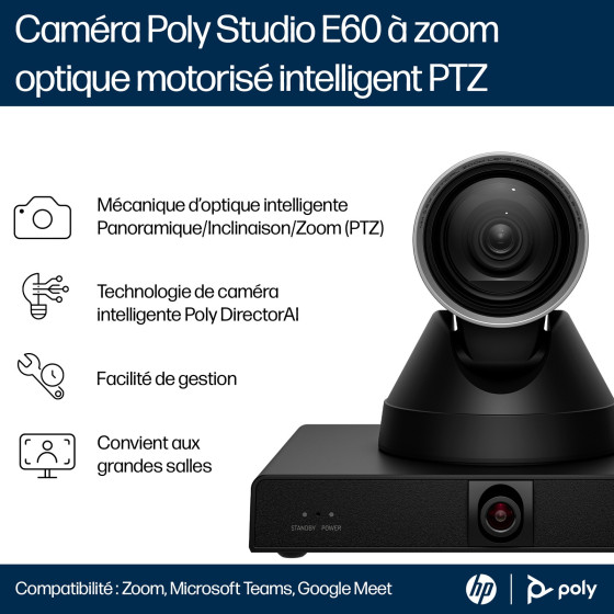 Camera Poly Studio E60 Smart 4K MPTZ with 12x Optical Zoom (9W1A6AA-AC3)