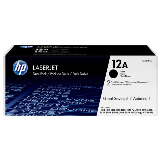 HP 12A noir (Q2612AD) - pack de 2 toners HP LaserJet d'origine