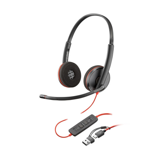 POLY Blackwire 3225 Stereo USB-C Headset +3.5mm Plug +USB-C/A Adapter (8X229AA)