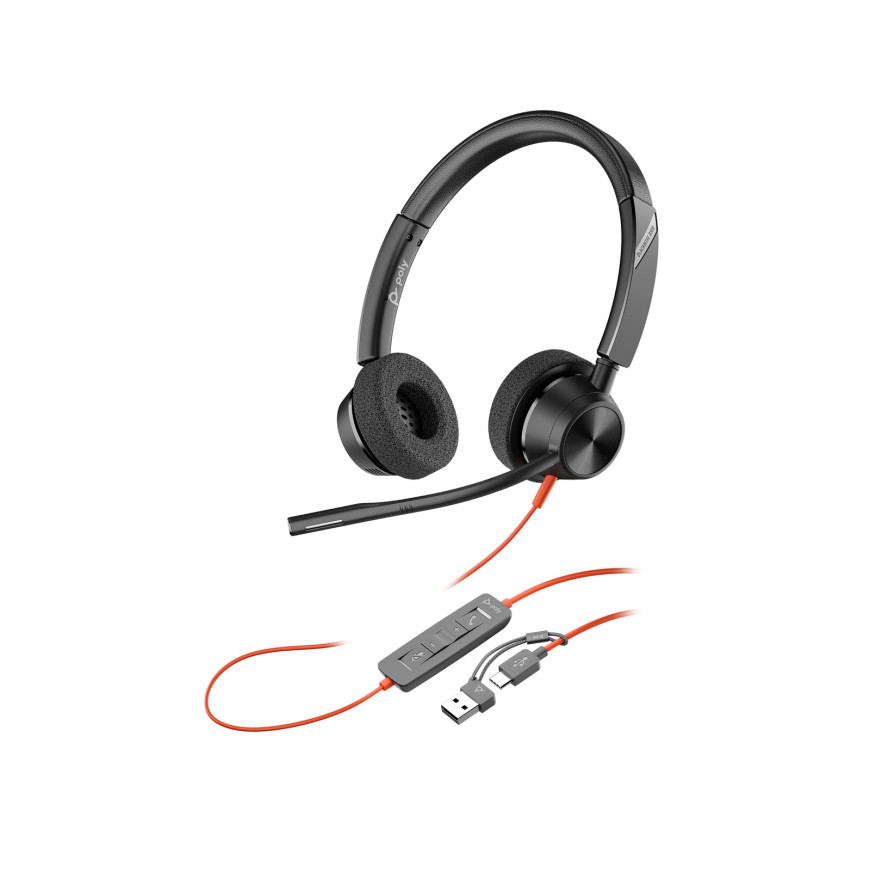 Micro-casque Poly Blackwire 3320 stéréo USB-C certifié Microsoft Teams + adaptateur USB-C/A (8X220AA)