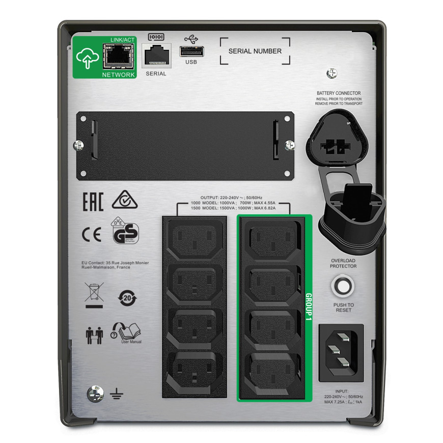 Onduleur Apc SMT1500IC Alimentation D'energie Non Interruptible Interactivite de Ligne 1,5 KVA 1000 W 8 Sortie(s) CA