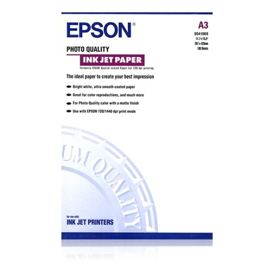 Epson Pap Couché Qual Photo A3 (100f./102g) – Papier pour jet d'encre (C13S041068)