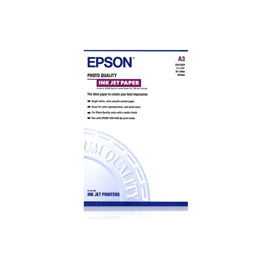 Epson Pap Couché Qual Photo A3 (100f./102g) – Papier pour jet d'encre (C13S041068)