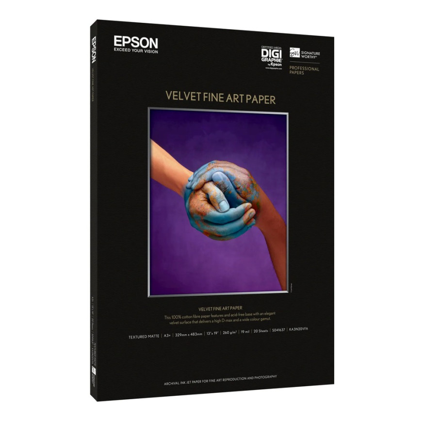 Epson Pap d'Art Velvet 260g 20f. A3+ – Papier Fine Art Mat (C13S041637)
