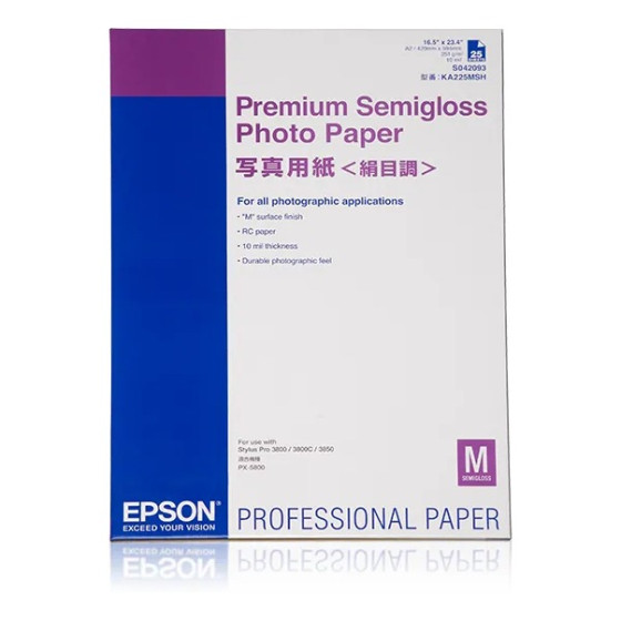 Epson Pap Photo Premium Semi-Glacé 251g 25f. A2 (0,420x0,594m) – Papier photo semi-glacé (C13S042093)