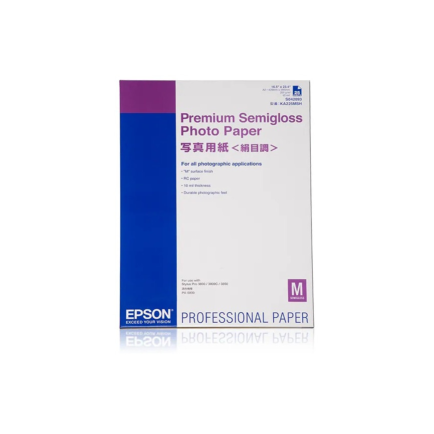 Epson Pap Photo Premium Semi-Glacé 251g 25f. A2 (0,420x0,594m) – Papier photo semi-glacé (C13S042093)