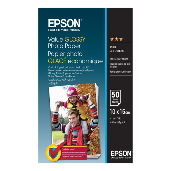 Epson Value Glossy Photo Paper - Papier photo glacé économique 10x15 cm (C13S400038)