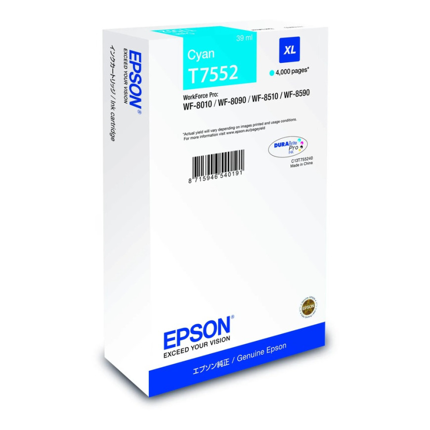 Epson T7552 – Encre Cyan XL (4 000 p) (C13T755240)