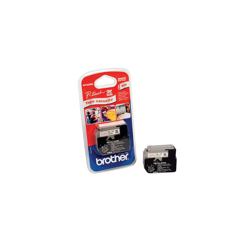 Ruban d'étiquettes Brother M-K222BZ rouge sur blanc (M-K222B) | Rightech.ma