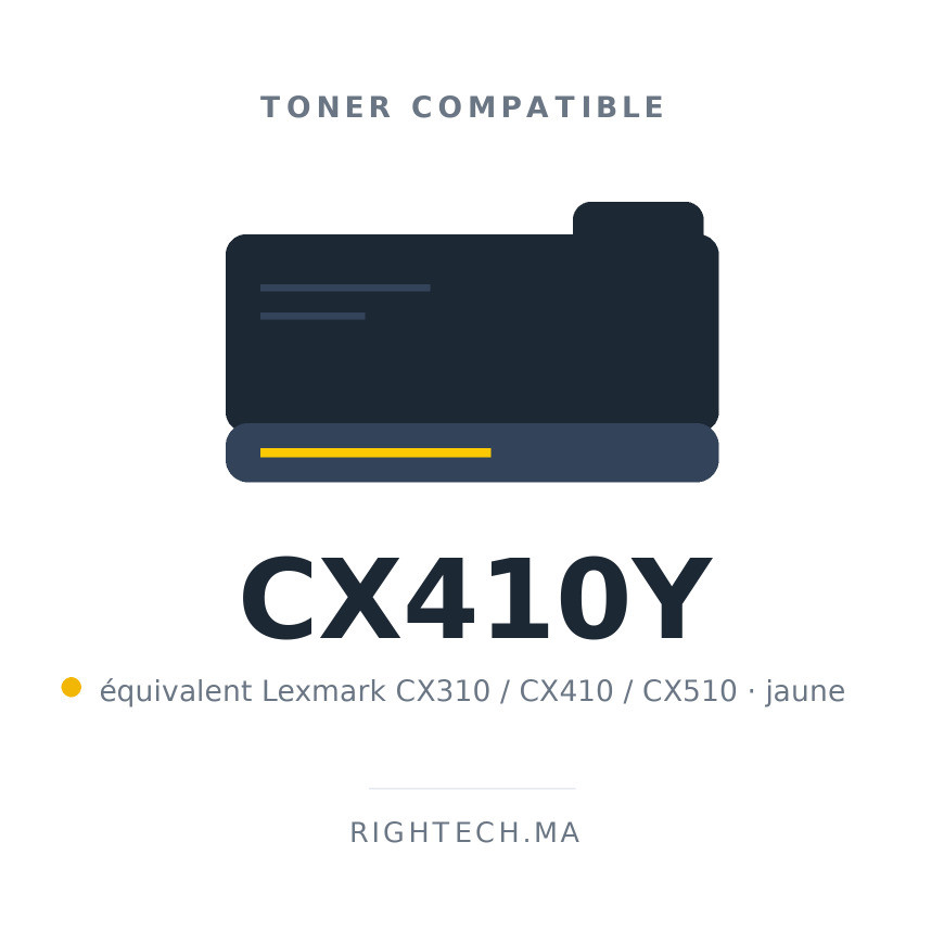 Toner compatible Lexmark CX310 / CX410 / CX510 jaune au Maroc | Rightech.ma